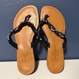 Jessica Simpson Black and Tan Braided Sandals Size 8 1/2